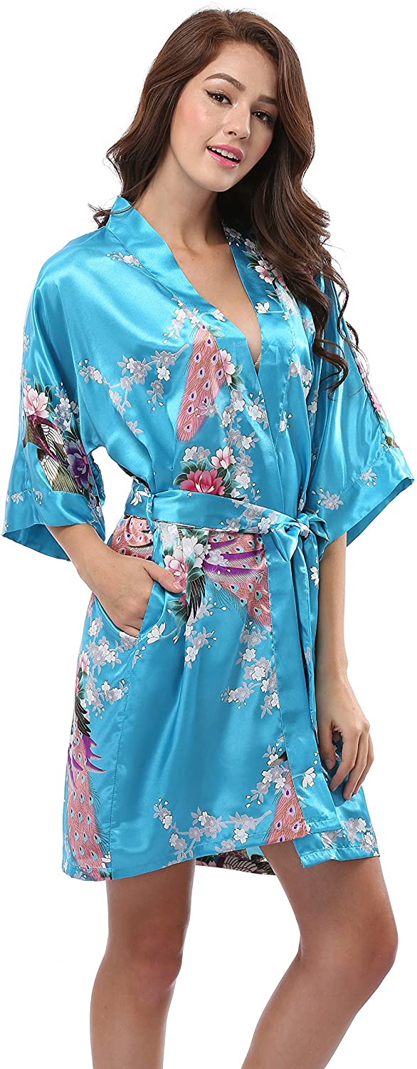 Price:$14.99    Luvrobes Women's Kimono Robe Pockets, Peacock Design, Short  Clothing