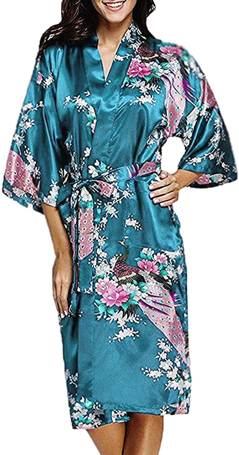 Price:$19.50 Womens Medium Length Silk Kimono Robes, Sizes 2 to 18, Floral Print at Amazon Women’s Clothing store