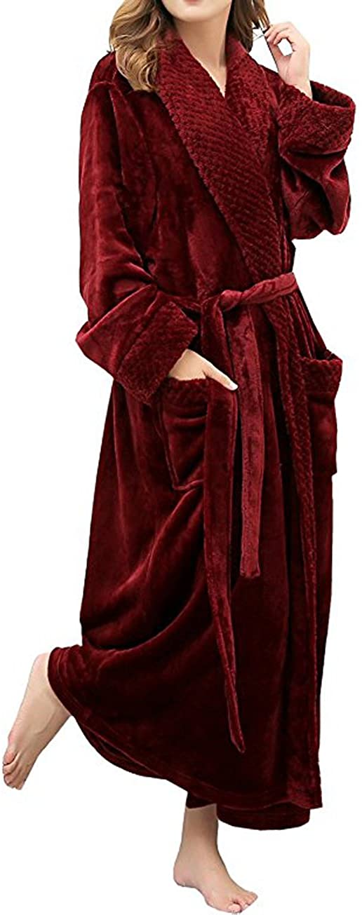 Price:$37.89 Womens Long Robe Soft Fleece Fluffy Plush Bathrobe Nightgown Ladies Pajamas Dressing Gown at Amazon Women’s Clothing store