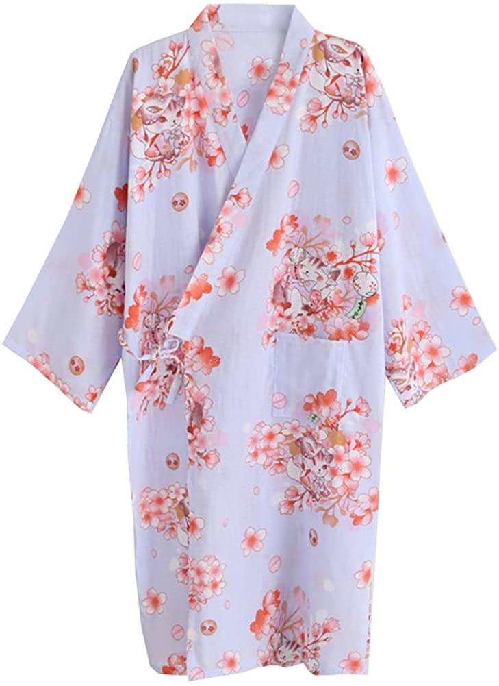 Price:$16.18 ECHERY Women's Summer Cotton Kimono Robes Floral Pajamas Khan Steamed Bathrobe Yukata, Blue Cat, One size (US XS-L = Tag L) at Amazon Women’s Clothing store