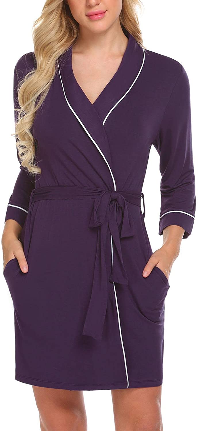Price:$24.59 Ekouaer Bathrobes Women’s Soft Kimono Robe Modal Cotton 3/4 Sleeve Sleepwear S-XXL at Amazon Women’s Clothing store