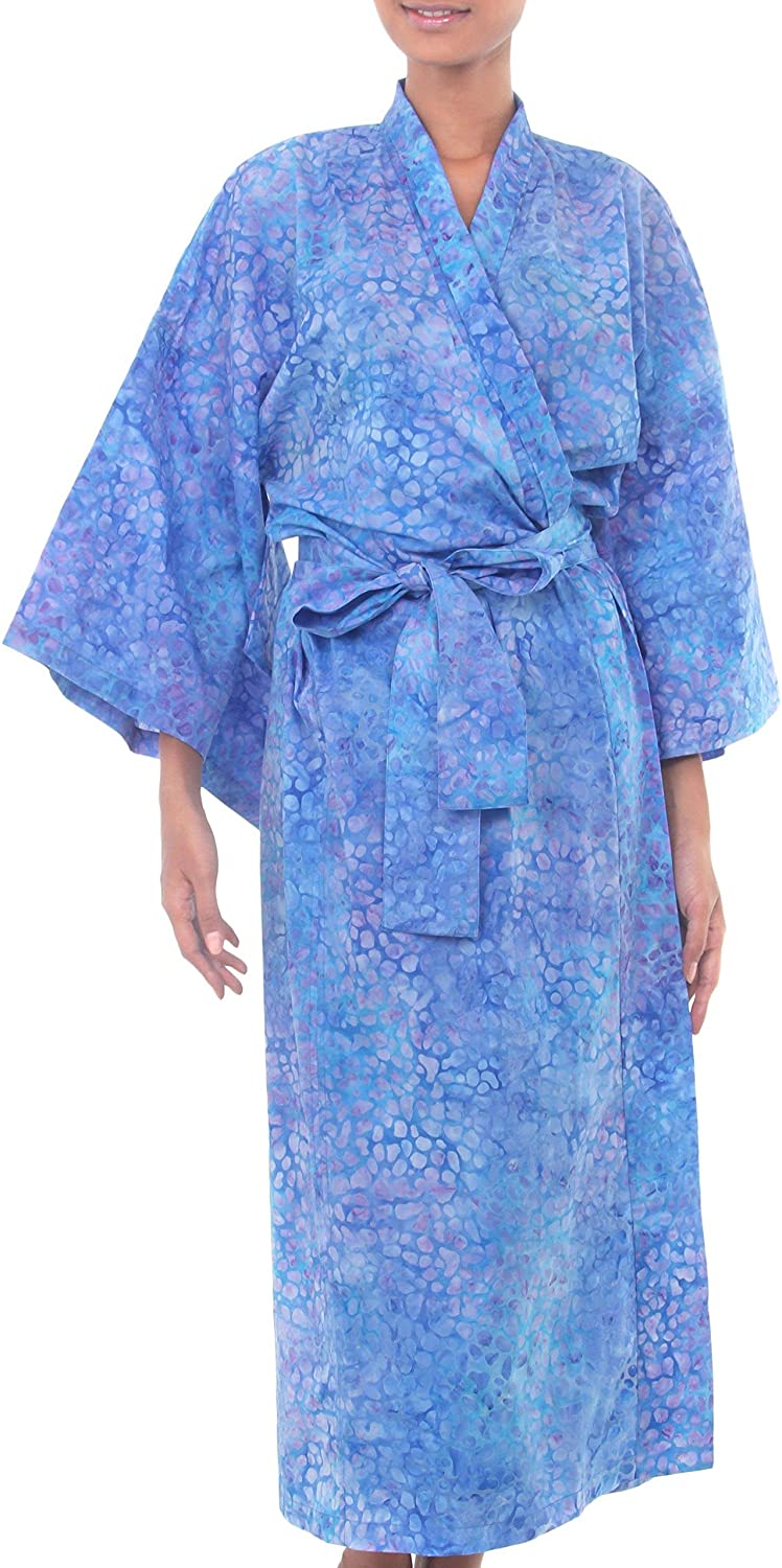 Price:$59.99 NOVICA Women's Blue Batik Kimono Robe, Rushing River' (One Size Fits Most) at Amazon Women’s Clothing store  Bathrobes