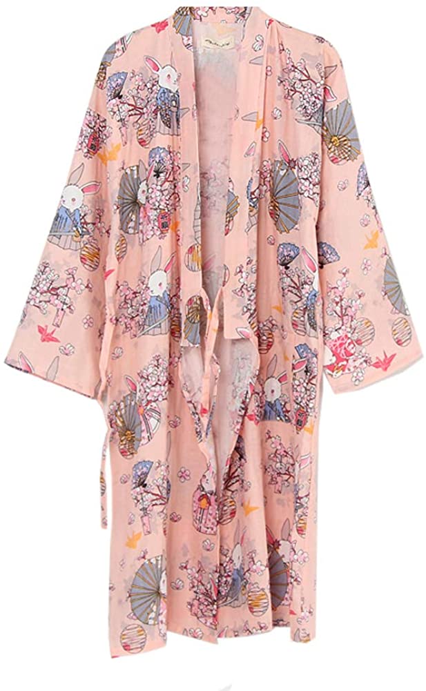 Price:$26.36 Women's Kimono Robe Yukata Bathrobe Pajamas [Pink Pray Rabbits] at Amazon Women’s Clothing store