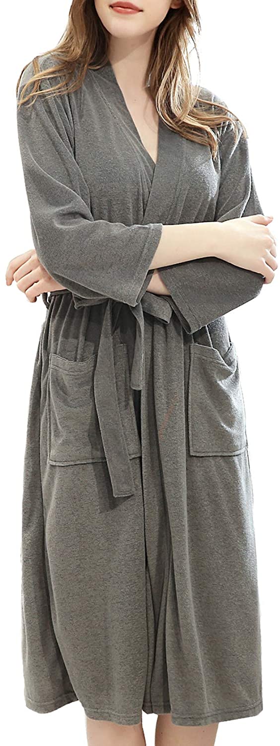 Price:$20.99 ZingineW Women's Terry Cloth Bathrobe Lightweight Robe Long Knit Bathrobe Soft Sleepwear V-Neck Ladies Nightwear Robe at Amazon Women’s Clothing store
