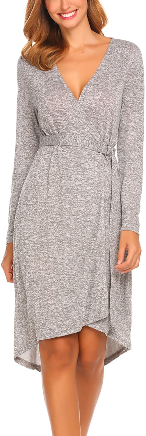 Price:$33.30 Women Robe Soft Kimono V Neck Sleepwear Bathrobe Loungewear with Belt at Amazon Women’s Clothing store
