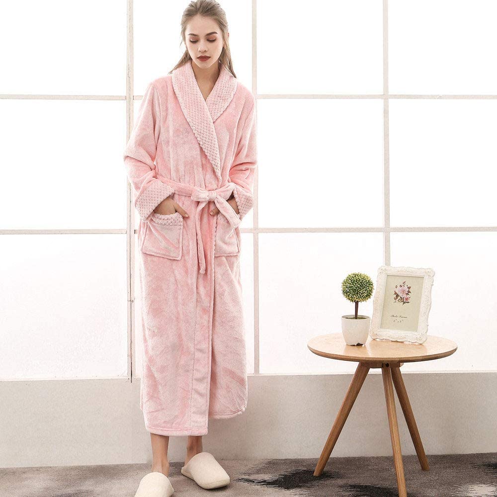 Price:$68.38    llwannr Night Dress Women Bathrobe Cotton Robe Women's Winter Lengthened Coralline Plush Shawl Bathrobe Long Sleeved Robe Coat,Pink,XXXL  Clothing
