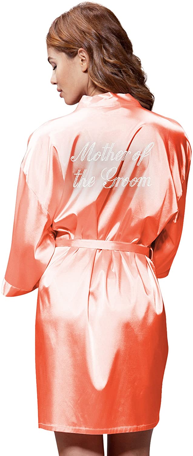 Price:$16.99 Satin Kimono Rhinestone Mother of The Groom Robe at Amazon Women’s Clothing store