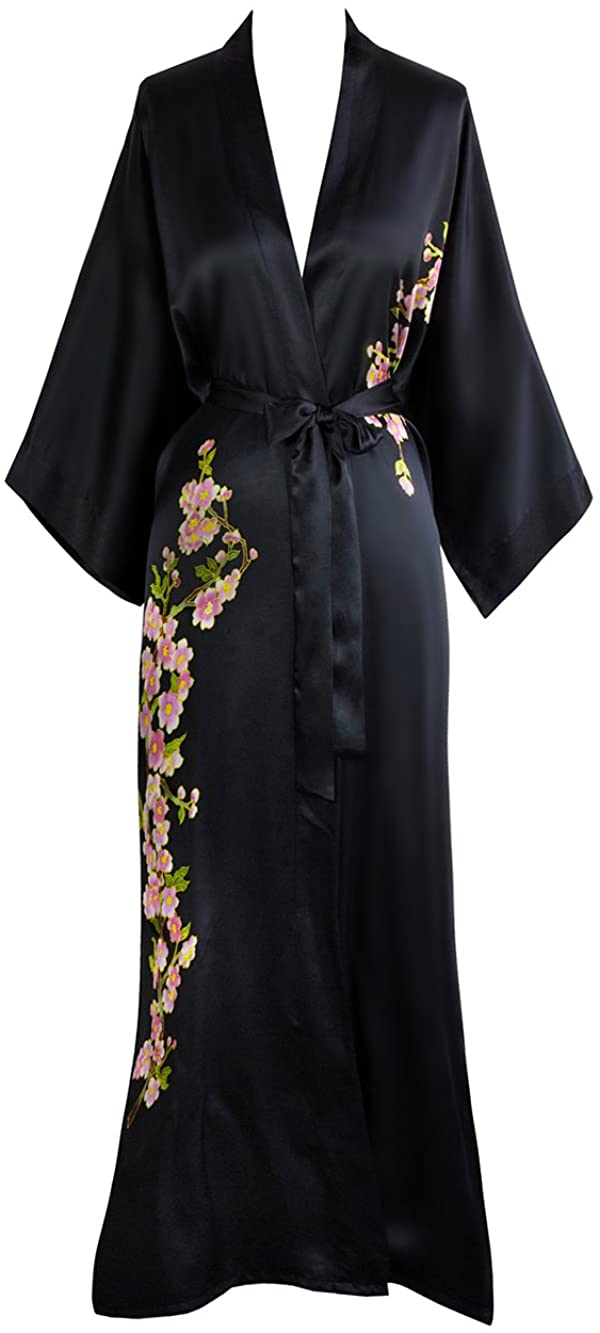 Price:$220.00 Old Shanghai Women's Silk Kimono Long Robe - Handpainted - Peacock Black, One Size. at Amazon Women’s Clothing store