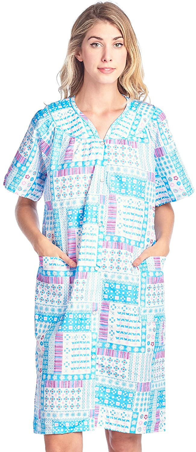 Price:$18.99 Casual Nights Women's Floral Woven Snap-Front Lounger House Dress - Mint Blue - Medium at Amazon Women’s Clothing store