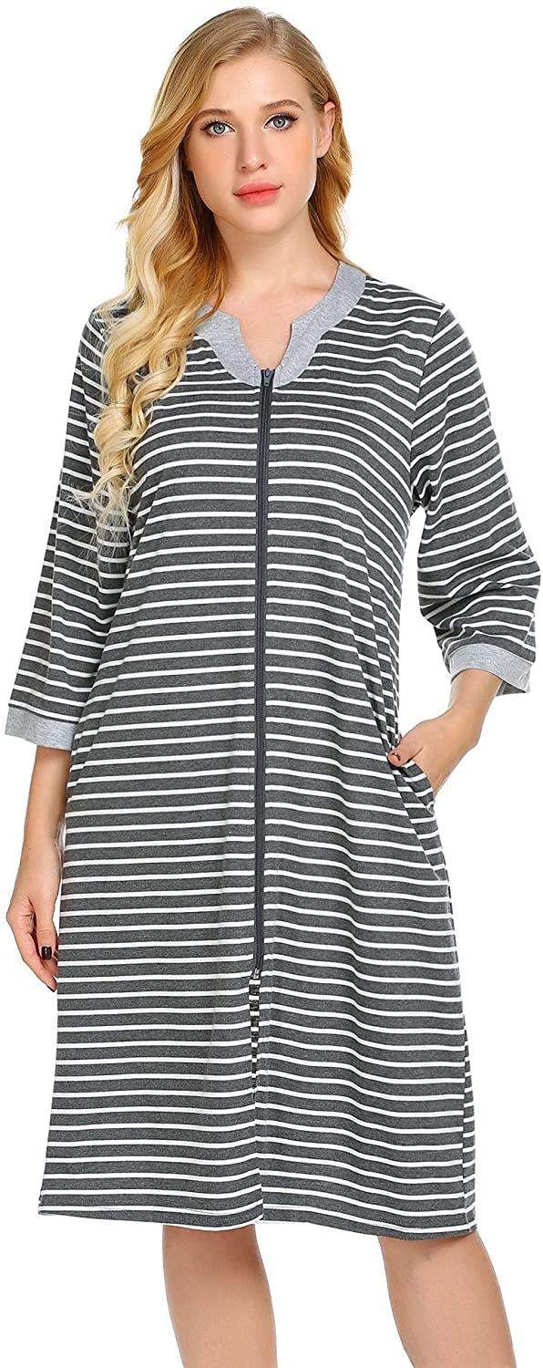 Price:$3.99 Goldenfox Striped Loungewear Women Long Robes Zipper Front Full Length House Coat with Pockets S-XXL at Amazon Women’s Clothing store