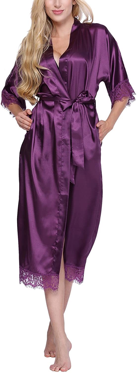 Price:$9.99 Original Kimono Women's Solid-Colored Long Kimono Robe Loungewear with Lace Trim at Amazon Women’s Clothing store