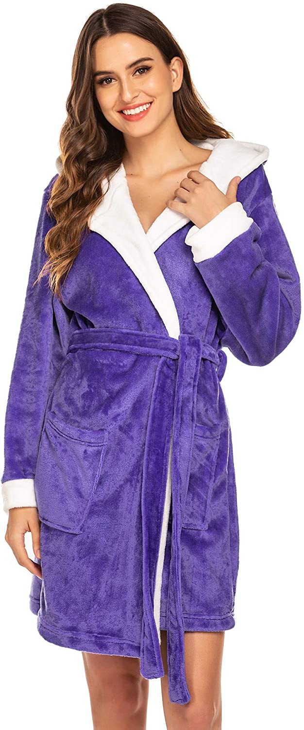 Price:$44.58 Hotouch Womens Hooded Bathrobe Fleece Robe Super Soft Plush Robe Velour Bathrobe at Amazon Women’s Clothing store