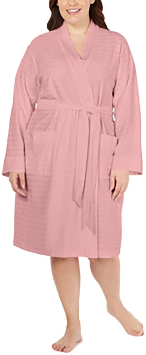 Price:$20.69 Charter Club Plus Size Striped Texture Knit Robe Paradise Pink at Amazon Women’s Clothing store