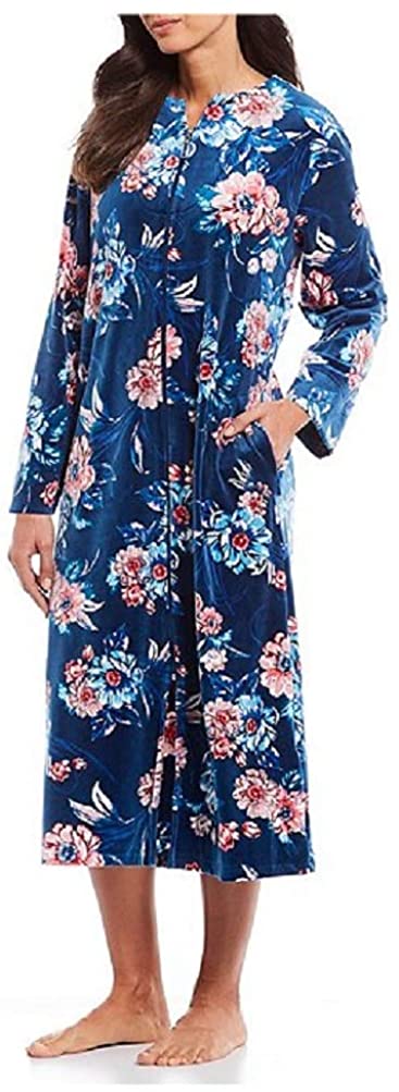 Price:$59.99 Miss Elaine Women's Velvet Fleece Floral Print Zip-Front Long Robe at Amazon Women’s Clothing store