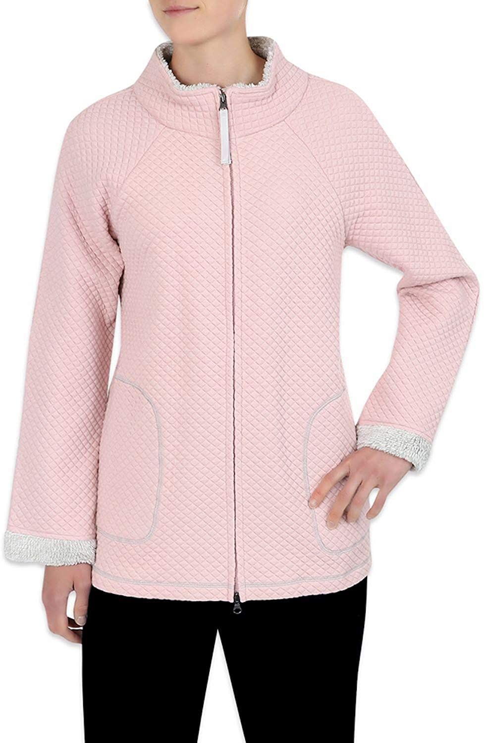 Price:$44.99 Miss Elaine Sesoire Women’s Bed Jacket - Quilt Knit Zipper House Coat with Long Sleeves at Amazon Women’s Clothing store
