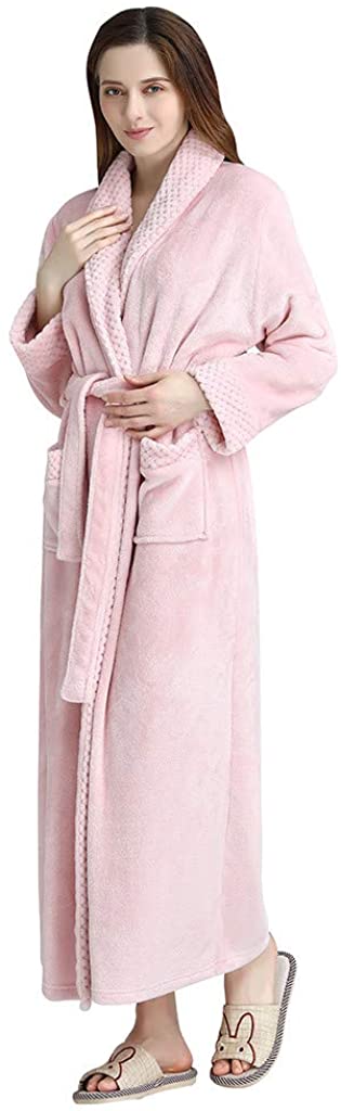 Price:$7.35 Men Women Robe Fleece Spa Robe Thicken Velvet Bathrobe Winter Warm Soft Plush Sleepwear Robe Homewear Shawl at Amazon Women’s Clothing store