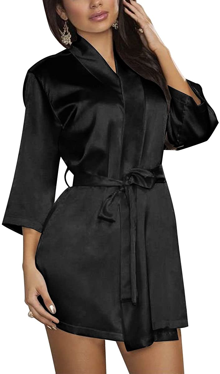 Price:$9.99 Find Dress Women's Silky Kimono Hot Spring Spa Bathrobes Solid Satin Bridesmaid Robe at Amazon Women’s Clothing store