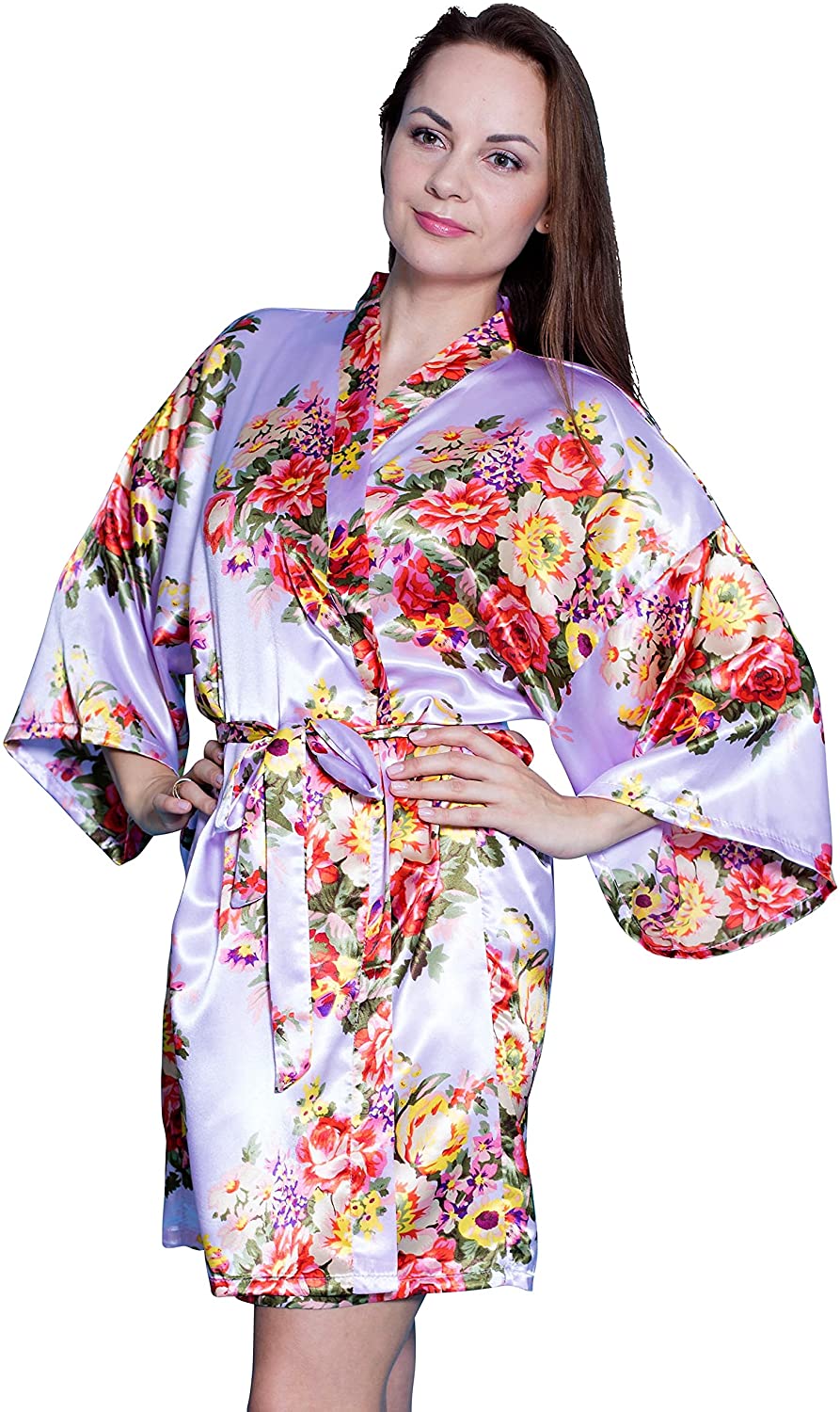 Price:$14.99 Taniri Satin Floral Kimono Robes for Bride and Bridesmaids Wedding Party Bridesmaid Gifts 14 Colors at Amazon Women’s Clothing store
