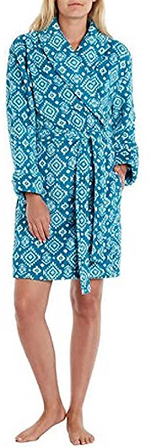 Price:$24.99 Lucky Brand Ladies Plush Short Bath Robe Teal Print at Amazon Women’s Clothing store