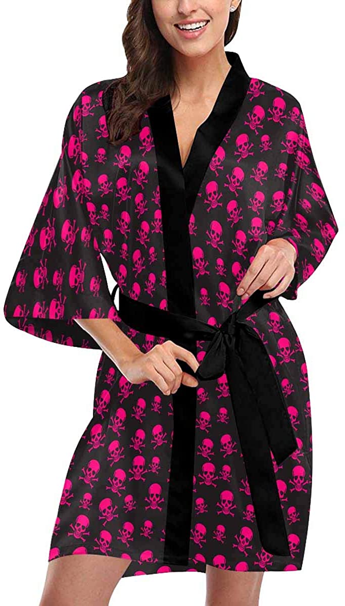 Price:$42.99    Custom Pink Skull Women Kimono Robes Beach Cover Up for Parties Wedding (XS-2XL)  Clothing