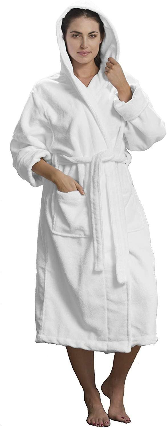 Price:$32.95    byLora Women's Shower Terry Hooded Bathrobe Towels, Small Medium, White Color  Clothing