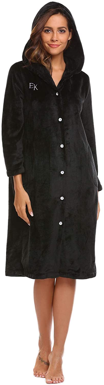 Price:$18.99 Ekouaer Hooded Robes Women Fleece Housecoat Thick Bathrobe Warm Robecoat Plush Wrap Robe with Pockets Winter Nightgown S-XXL at Amazon Women’s Clothing store