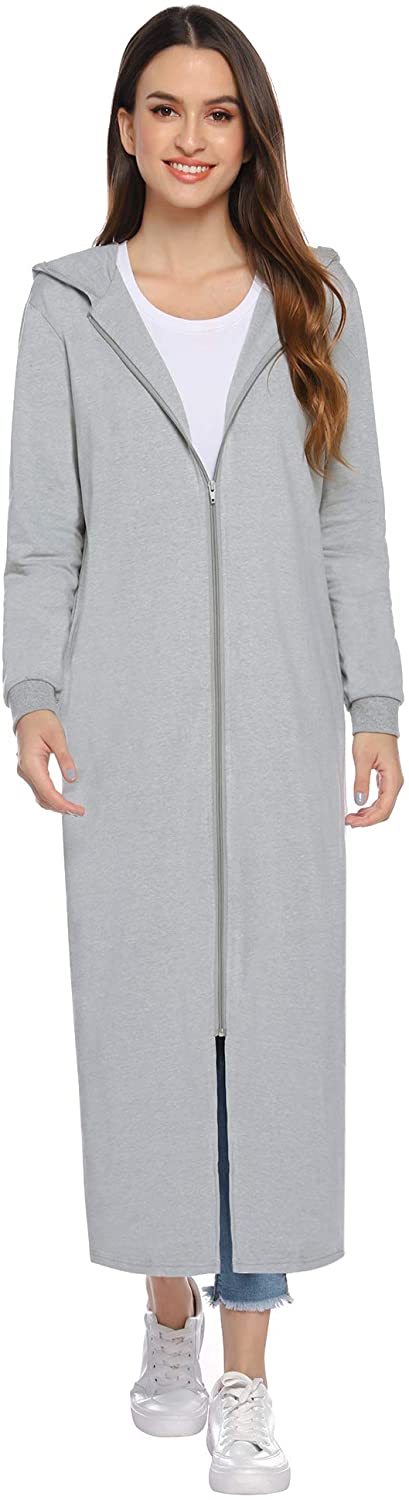 Price:$26.97 Abollria Women's Zipper Front Hoodie Robes with Seam Pockets Long Housecoat Long Sleeve Sweatshirt Dress at Amazon Women’s Clothing store