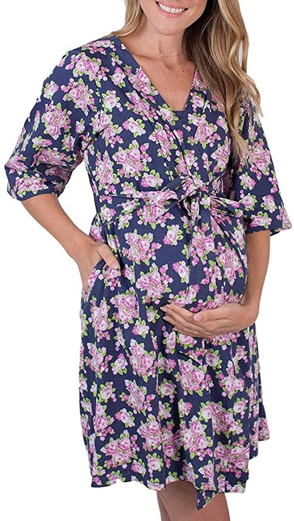 Price:$15.99 Womens Maternity Pregnancy Robe Nursing Nightgown Breastfeeding Sleepwear Lightweight Soft Bathrobe at Amazon Women’s Clothing store