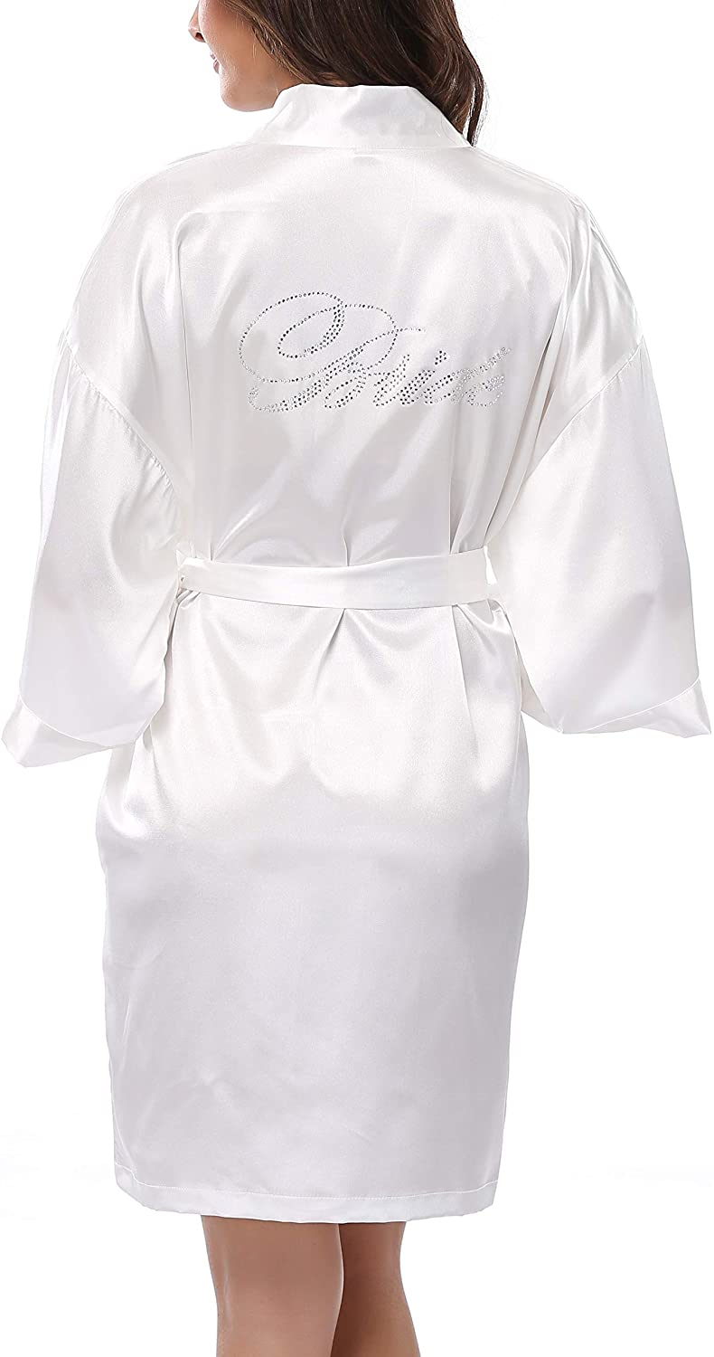 Price:$12.99 WitBuy Women's Satin Robes for Wedding Silky Bathrobe Bride and Bridesmaids Nightgown with Rhinestones at Amazon Women’s Clothing store