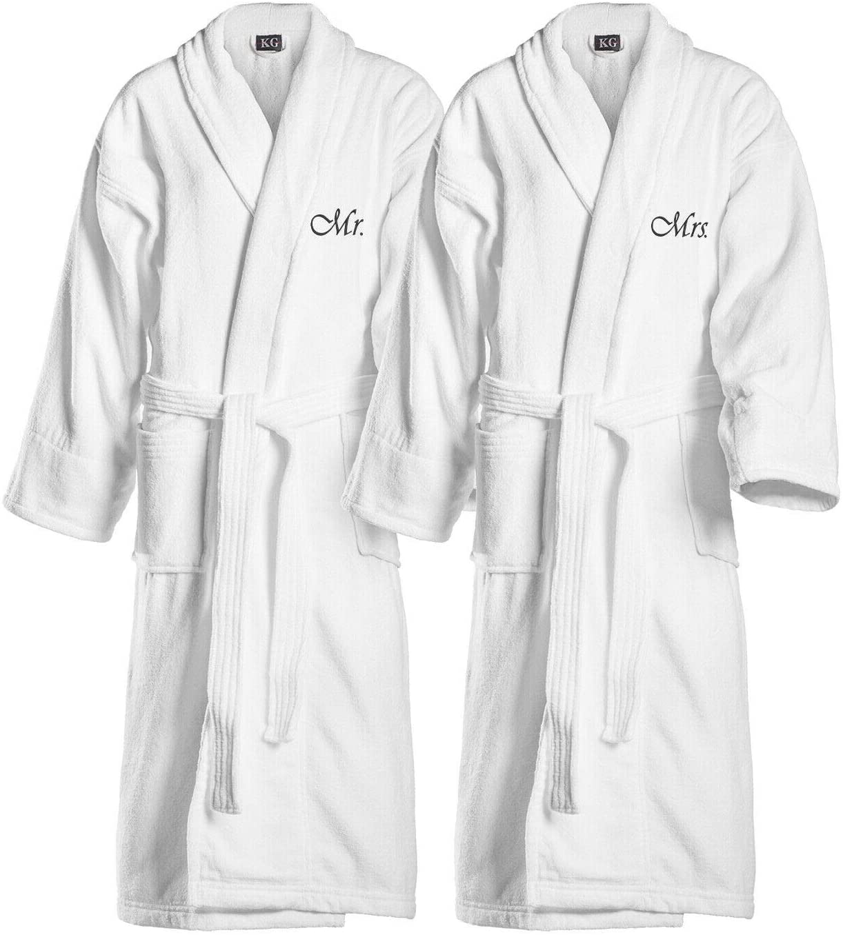 Price:$69.99    Kaufman - Terry Cloth Bathrobes 100% Cotton His/Hers - Mr/Mrs - Mom/Dad - Queen/King - Papi/Mami - Groom/Bride Embroidered Velour Shawl Set of Two Spa Robes 2-PK (Mr/Mrs)  Clothing