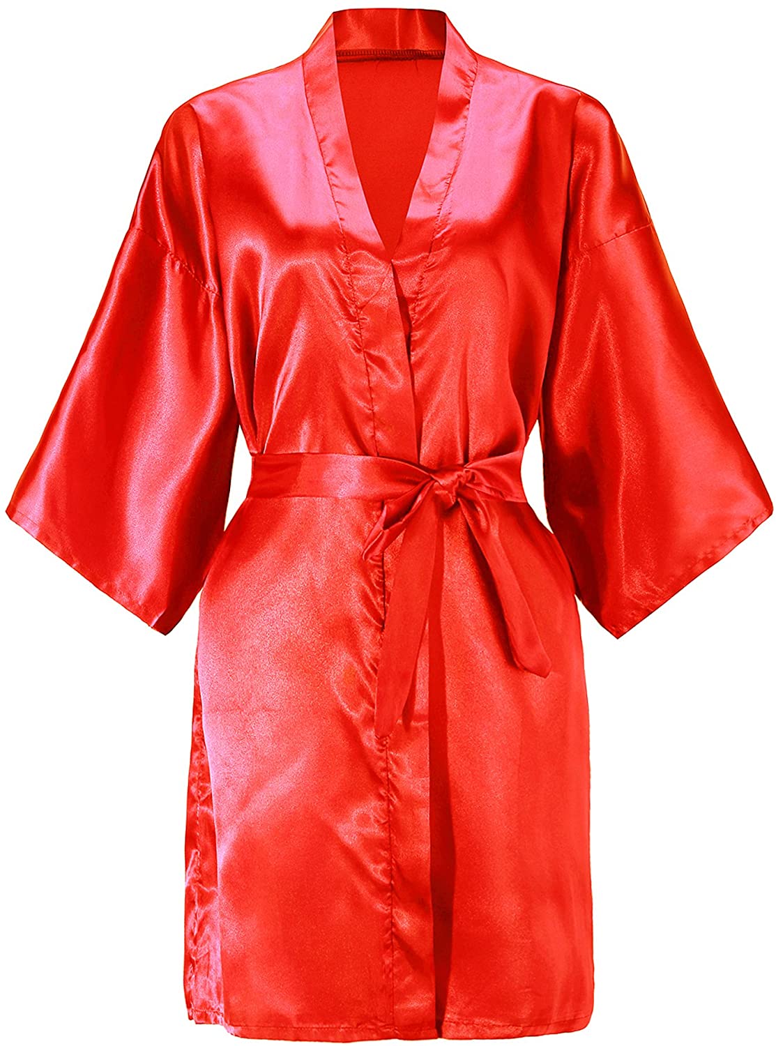 Price:$9.99 EPLAZA Women Solid Color Satin Bridesmaids Wedding Kimono Robes Short Bridal Dressing Gown Sleepwear (red, 1) at Amazon Women’s Clothing store
