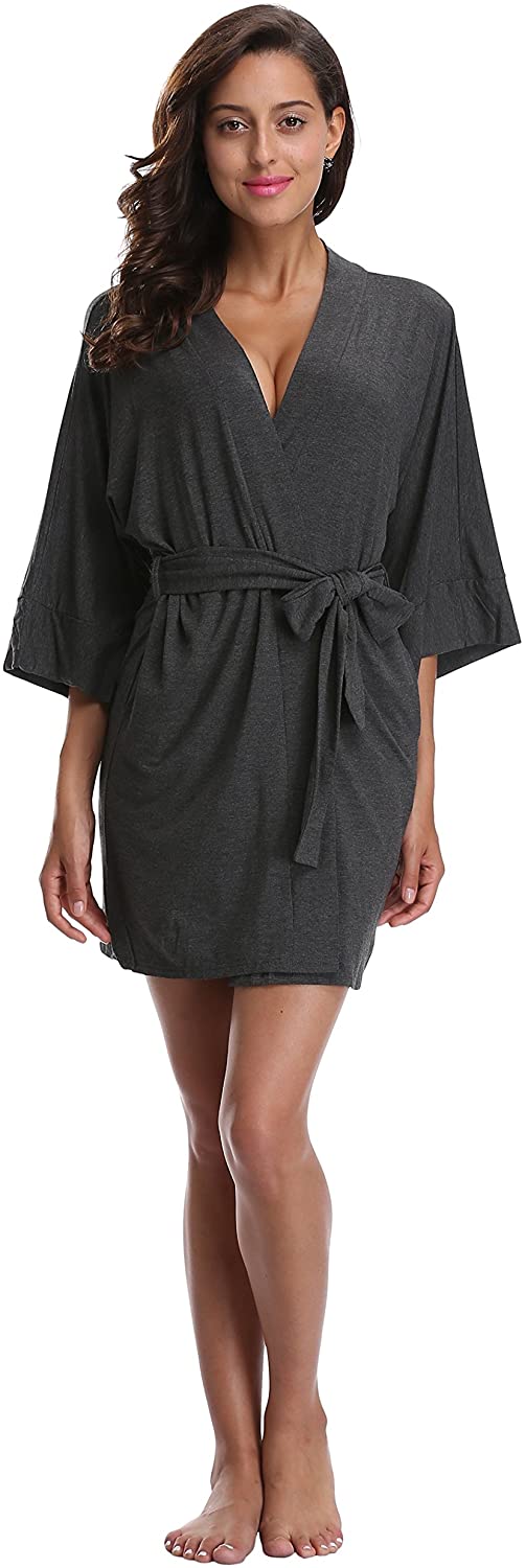 Price:$13.99 Women's Cotton Short Kimono Robes Knit Bathrobe Nightgown Soft Wrap Sleepwear Loungewear at Amazon Women’s Clothing store