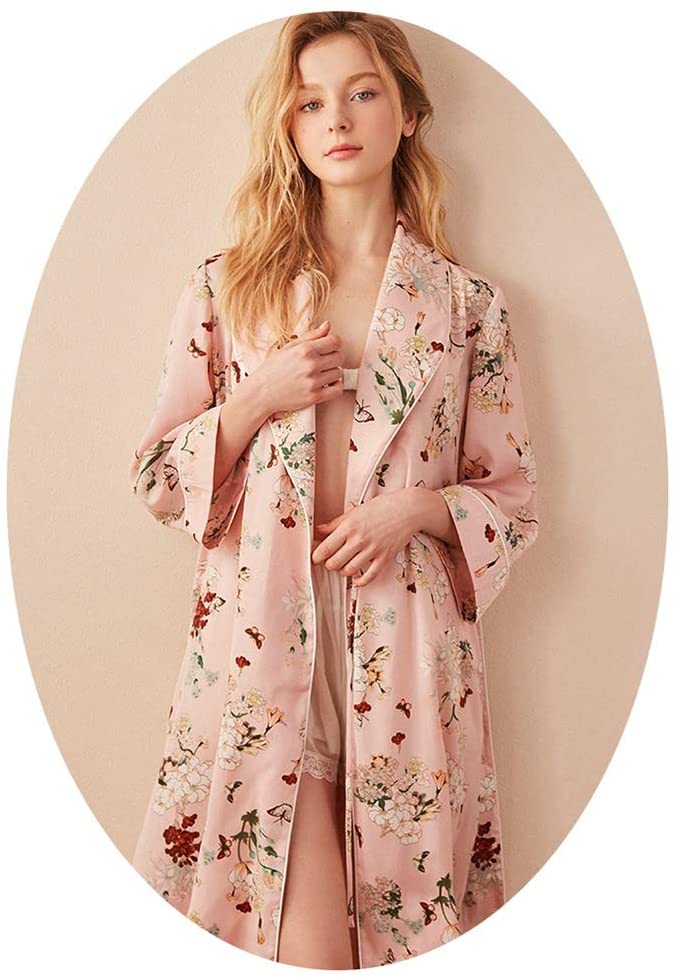 Price:$75.38    LGQ-YF Women's Kimono Dressing Gown, Silk Geisha and Floral Robe Elegant Beautiful Bathrobe Bridesmaid Pajamas Nightdress (Color   A, Size   XL)  Clothing