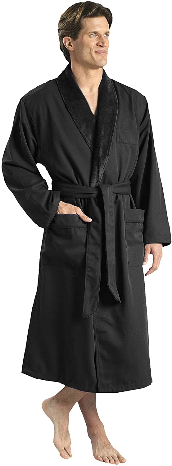 Price:$60.00 MONARCH Plush Lined Microfiber Spa Robe - Unisex Luxury Hotel Bathrobe in Black/Large Cypress at Amazon Women’s Clothing store