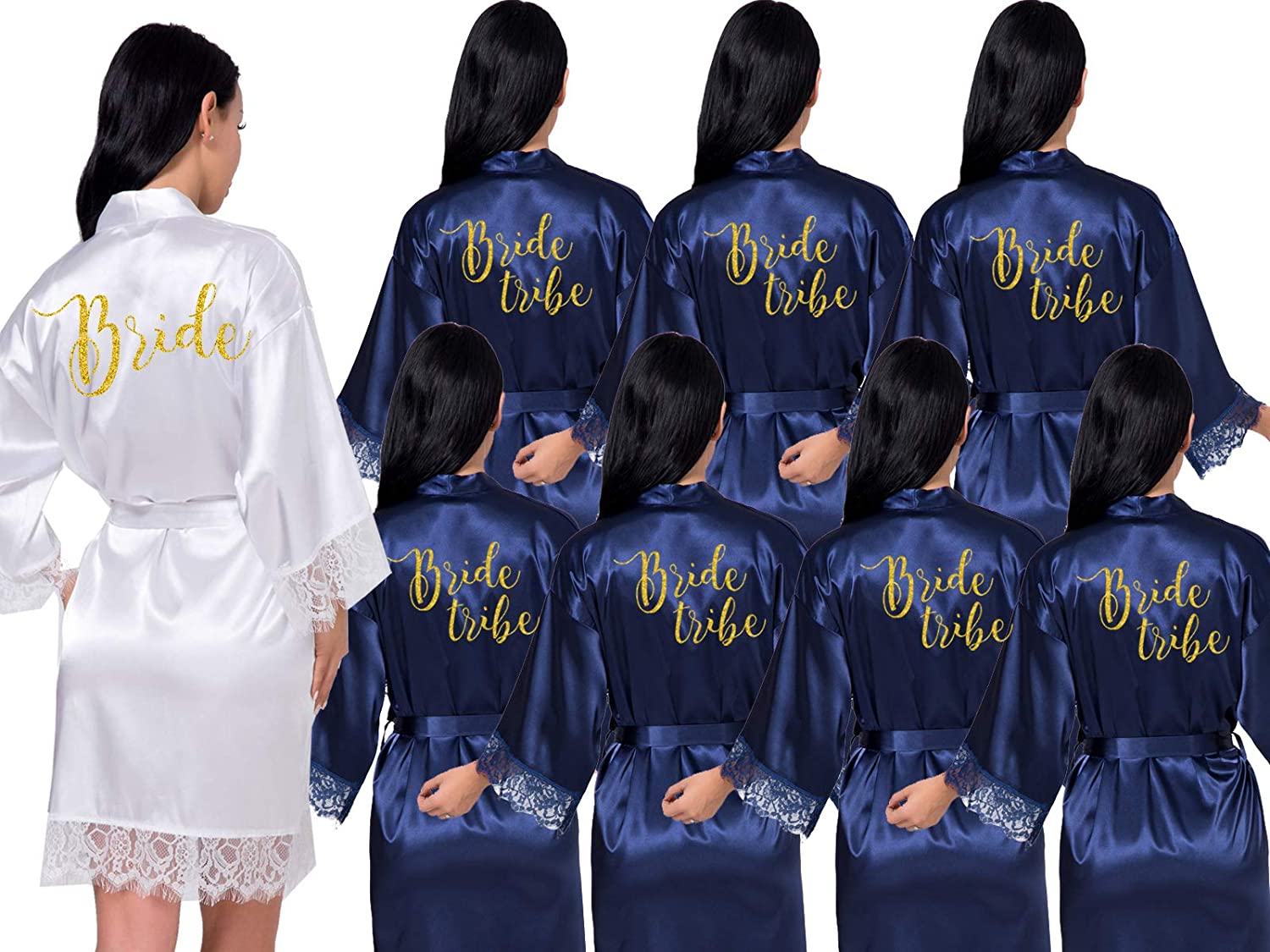 Price:$145.00 Personalised Bridal Robes Set Bridesmaid Robes Set of 8 Navy Blue Bridal Party Dressing Gown Mother of The Bride Robe at Amazon Women’s Clothing store