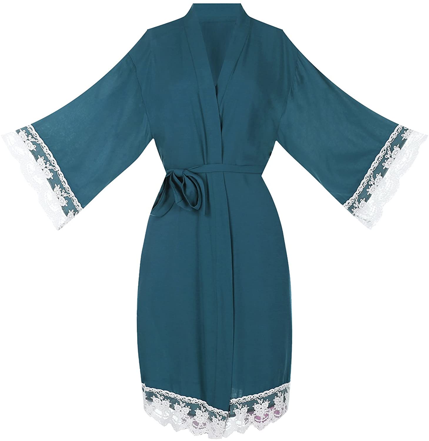 Price:$9.72 ELLENWELL Women Cotton Lace Robe Kimono Robes Short Bridesmaid Robe Nightwear at Amazon Women’s Clothing store