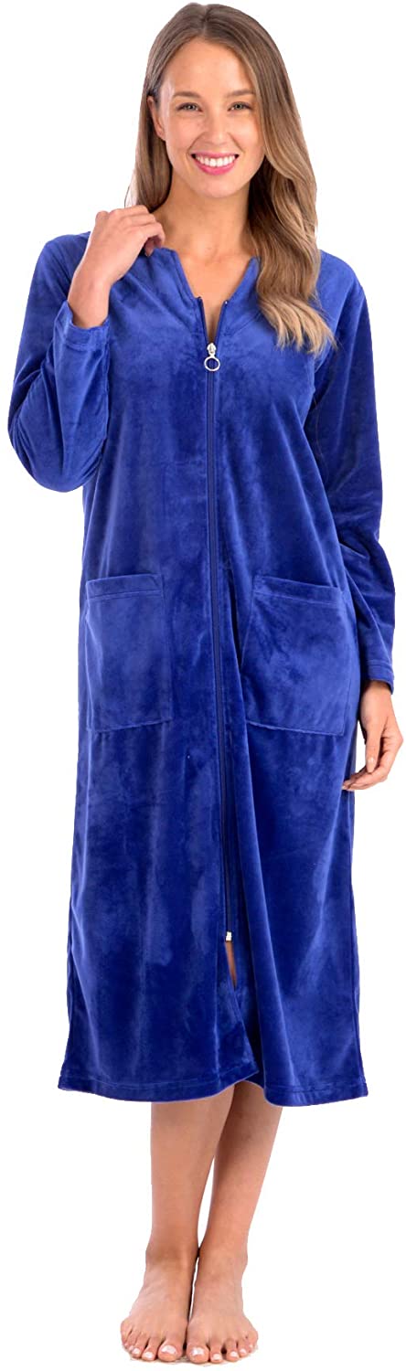 Price:$25.98 Pink Lady Women's Soft Velour Front Zip 46 Inch Cover Up at Amazon Women’s Clothing store