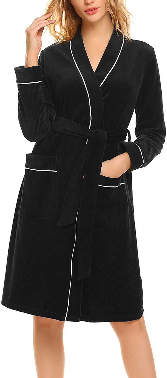 Price:$21.99 Ekouaer Womens Soft Warm Fleece Bathrobe Kimono Spa Robe at Amazon Women’s Clothing store