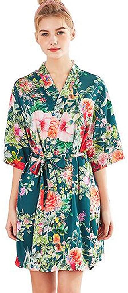 Price:$6.99 Women's Floral Satin Robe Short Sleeve Bridal Robe Nightgown Bridesmaid Kimono Sleepwear at Amazon Women’s Clothing store