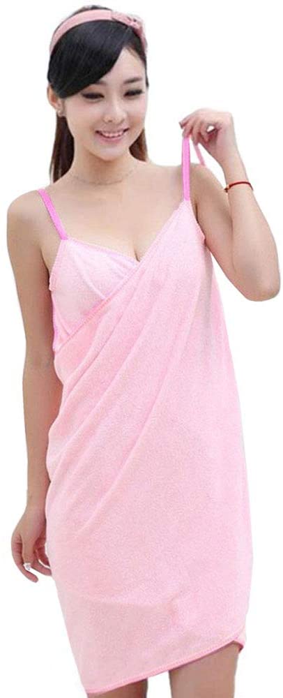 Price:$14.99    Sun Kea Women Microfiber Bath Towel Wearable Sexy Bathrobe Quick Dry Spa Shower Wrap Beach Dress,Pink  Clothing