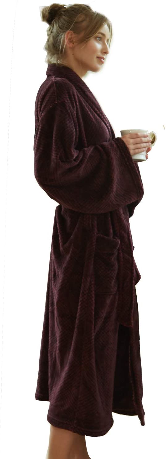 Price:$22.99 MERRYLIFE Women Bathrobes Lounger Long Nightgown Adjustable Waist Belt Luxury Terry Cloth Purple Plaid Size Large 10-16 at Amazon Women’s Clothing store