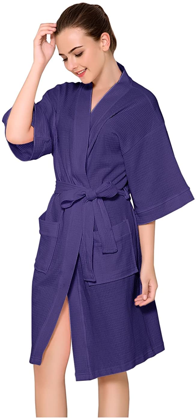 Price:$9.99 Womens Cotton Robe Waffle Kimono Robes Hotel Spa Bathrobe Loungewear Sleepwear Short at Amazon Women’s Clothing store