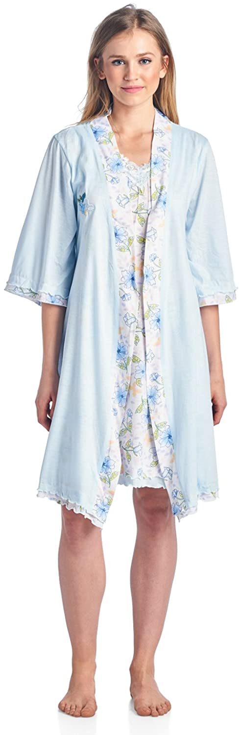 Price:$26.99 Casual Nights Women's Sleepwear 2 Piece Nightgown and Robe Set - Blue - X-Large at Amazon Women’s Clothing store