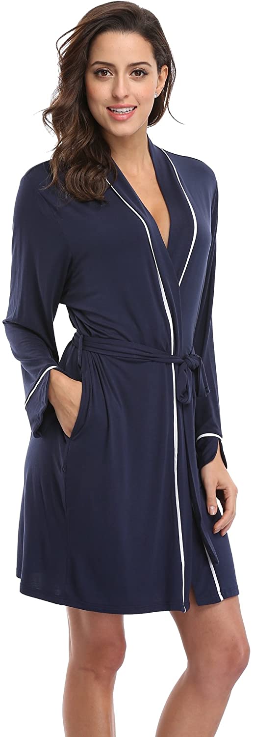 Price:$2.99 Womens Cotton Robes Lightweight Kimono Robe Short Knit Bathrobe Soft Sleepwear at Amazon Women’s Clothing store