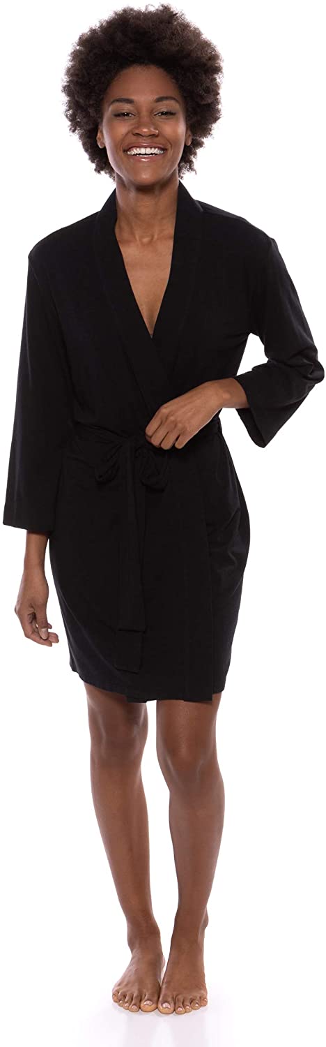 Price:$26.99 Women's Short Jersey Kimono Robe - Luxury Lounge Robe for Her by Texere (Oarla) at Amazon Women’s Clothing store