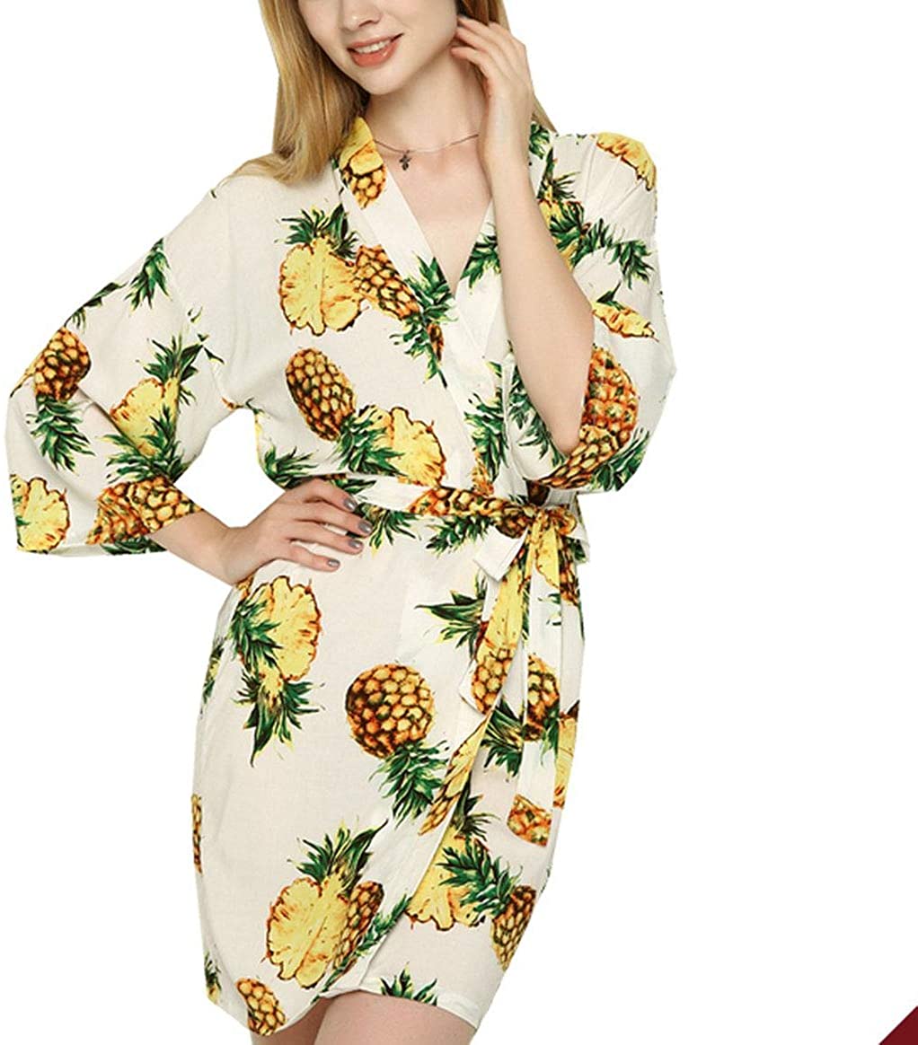 Price:$27.84 Cotton Pineapple Floral Robe Women Bride Robe Gown Bride Wedding Kimono Robe YX1 at Amazon Women’s Clothing store