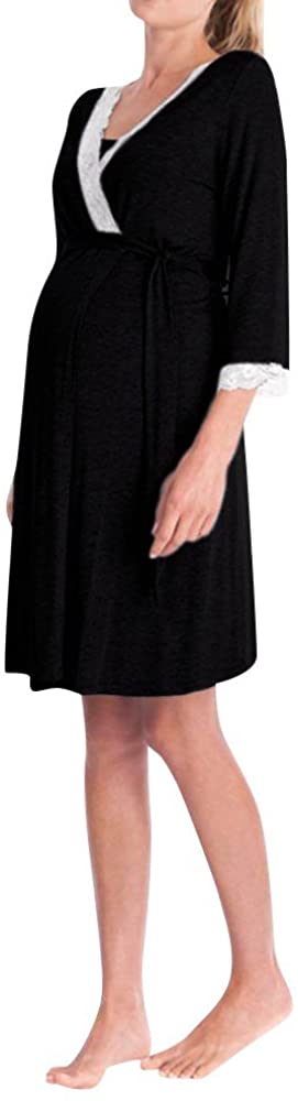Price:$54.99 Classic Maternity Nursing Dress for Women Breastfeeding Pajamas Lace 3/4 Sleeve Pregnancy Dress Pajamas at Amazon Women’s Clothing store