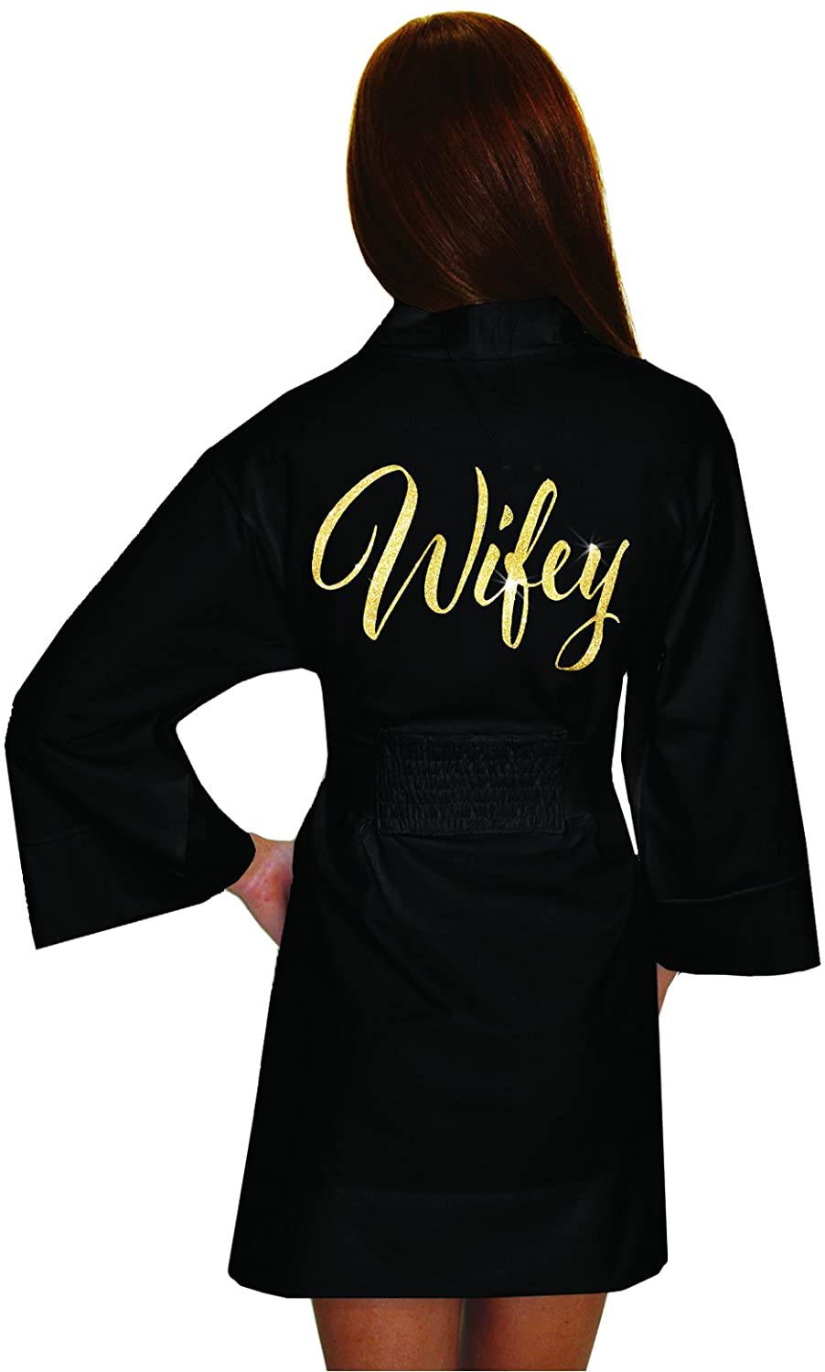Price:$39.00 Classy Bride Wifey Darling Wrap Bridal Robe - Black at Amazon Women’s Clothing store