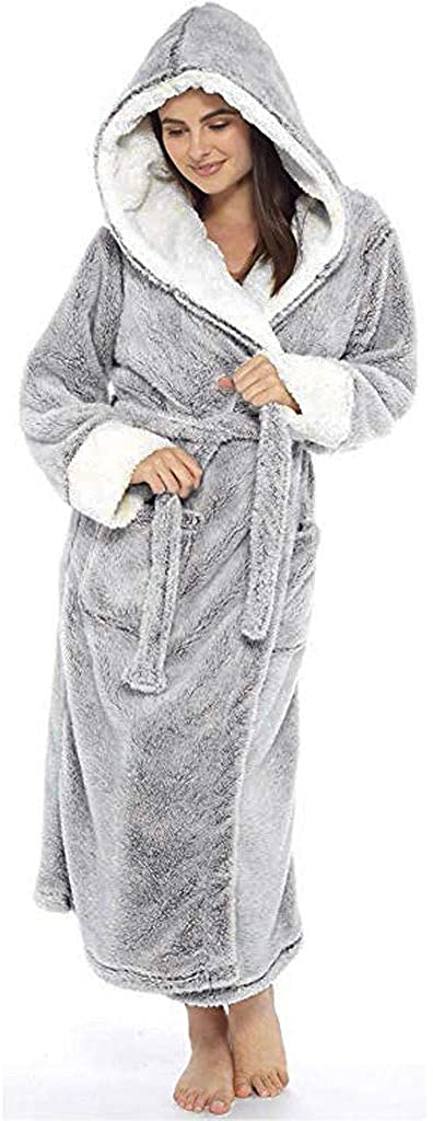Price:$2.99    Tigivemen Plush Bathrobe Women，Warm Fleece Robe with Hood， Long Faux Fur Plush Soft Comfortable Spa Loungewear  Clothing