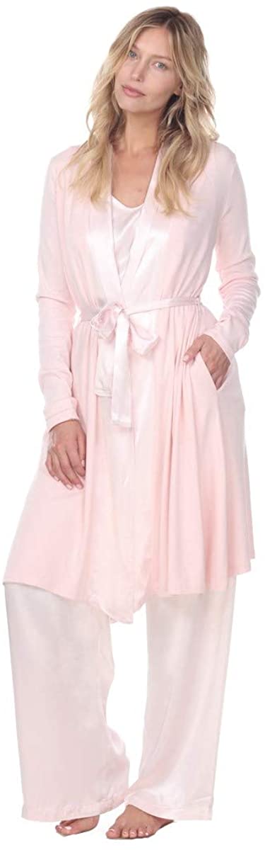 Price:$88.00 PJ Harlow Elijah Rib Knit Longsleeve Robe with Satin Trim and Belt at Amazon Women’s Clothing store